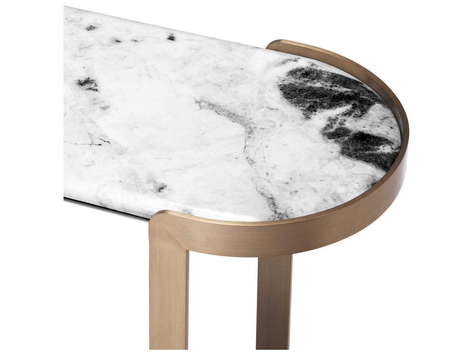 Fabio Rectangle Console Table in Brushed Brass and Barcelona Marble