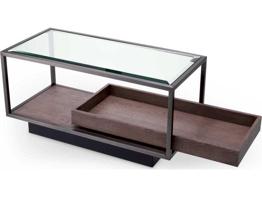 Roxton Rectangle Side Table with Bronze Finish and Grey Veneer