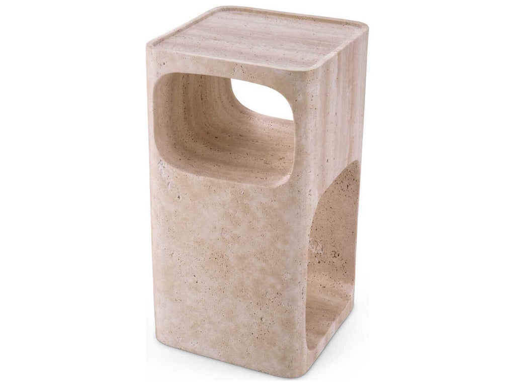 Adler Rectangle Side Table in Travertine with Two Storage Levels