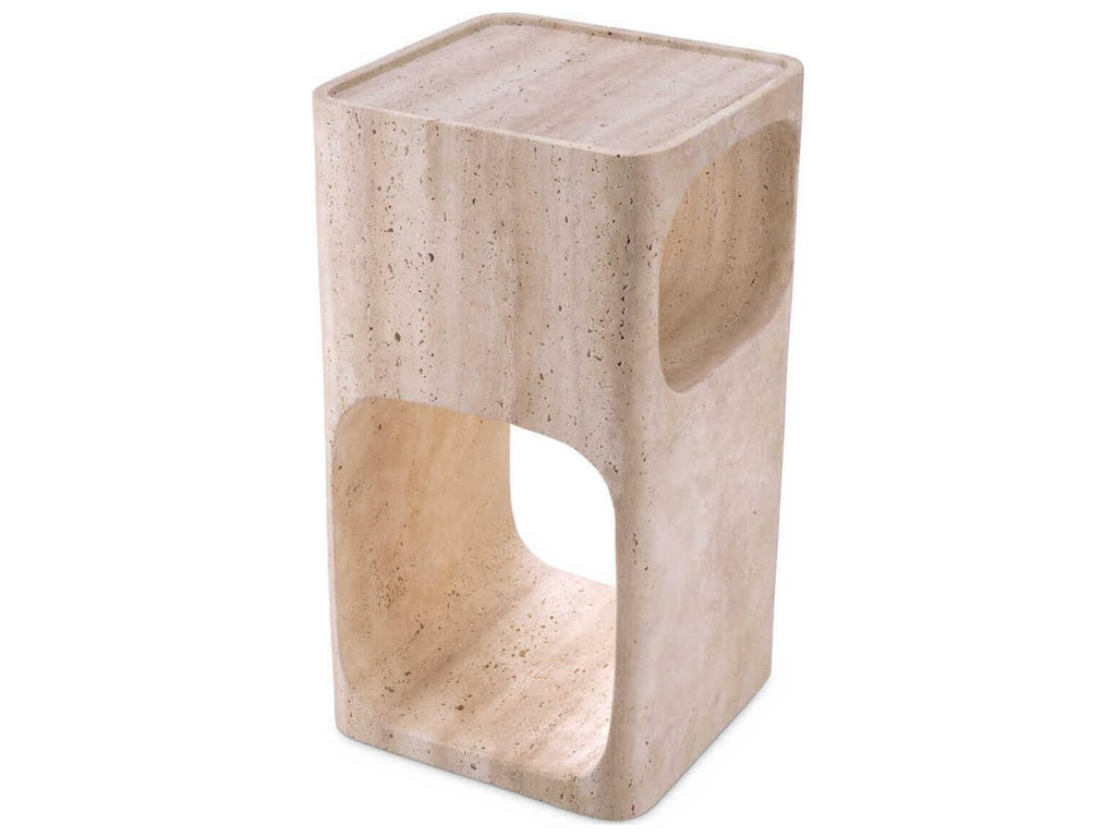 Adler Rectangle Side Table in Travertine with Two Storage Levels