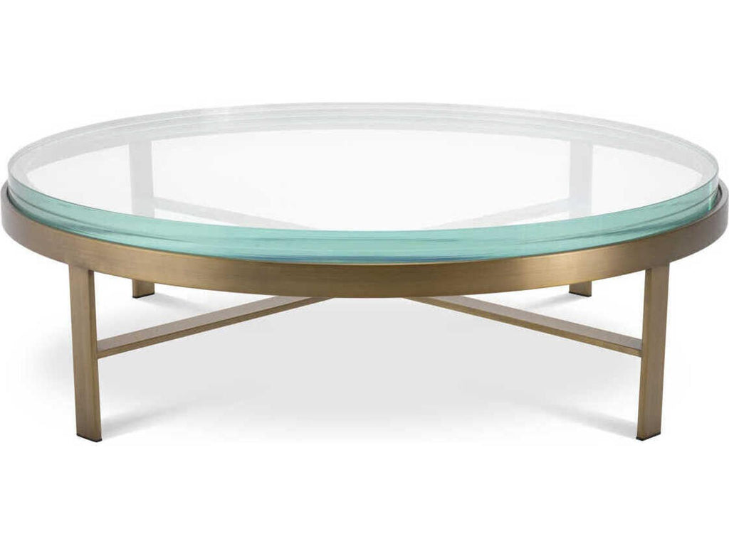 Hoxton Round Coffee Table with Brushed Brass Finish and Glass Top