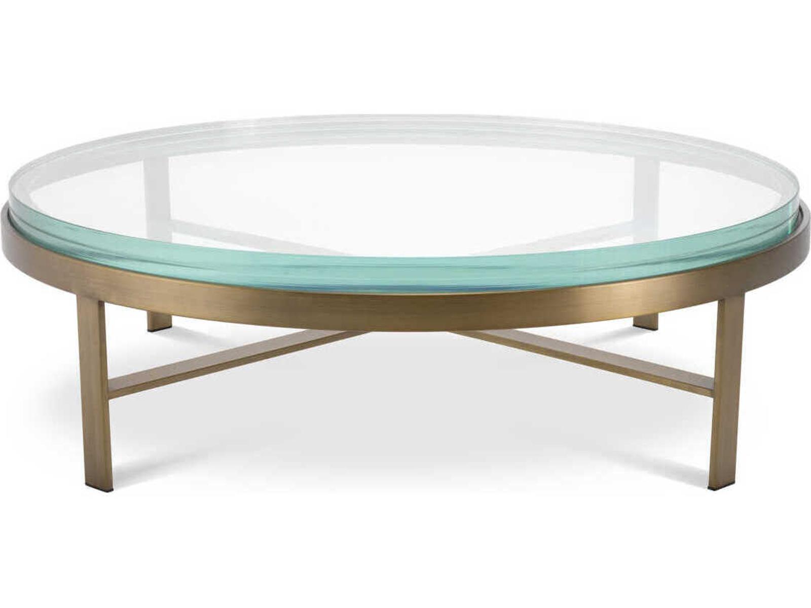 Hoxton Round Coffee Table with Brushed Brass Finish and Glass Top