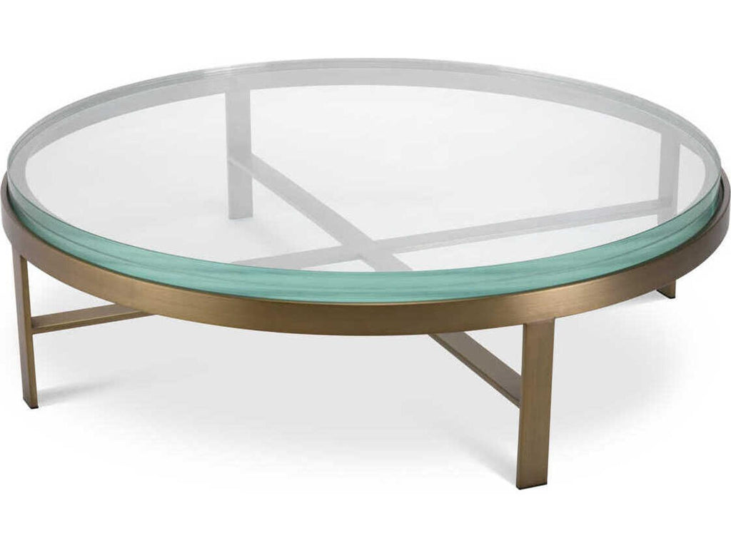 Hoxton Round Coffee Table with Brushed Brass Finish and Glass Top