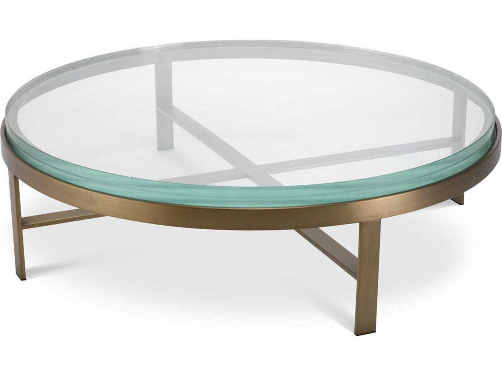 Hoxton Round Coffee Table with Brushed Brass Finish and Glass Top