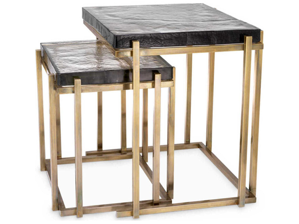 Niemeyer Set of 2 Glass Nesting Side Tables Vintage Brass