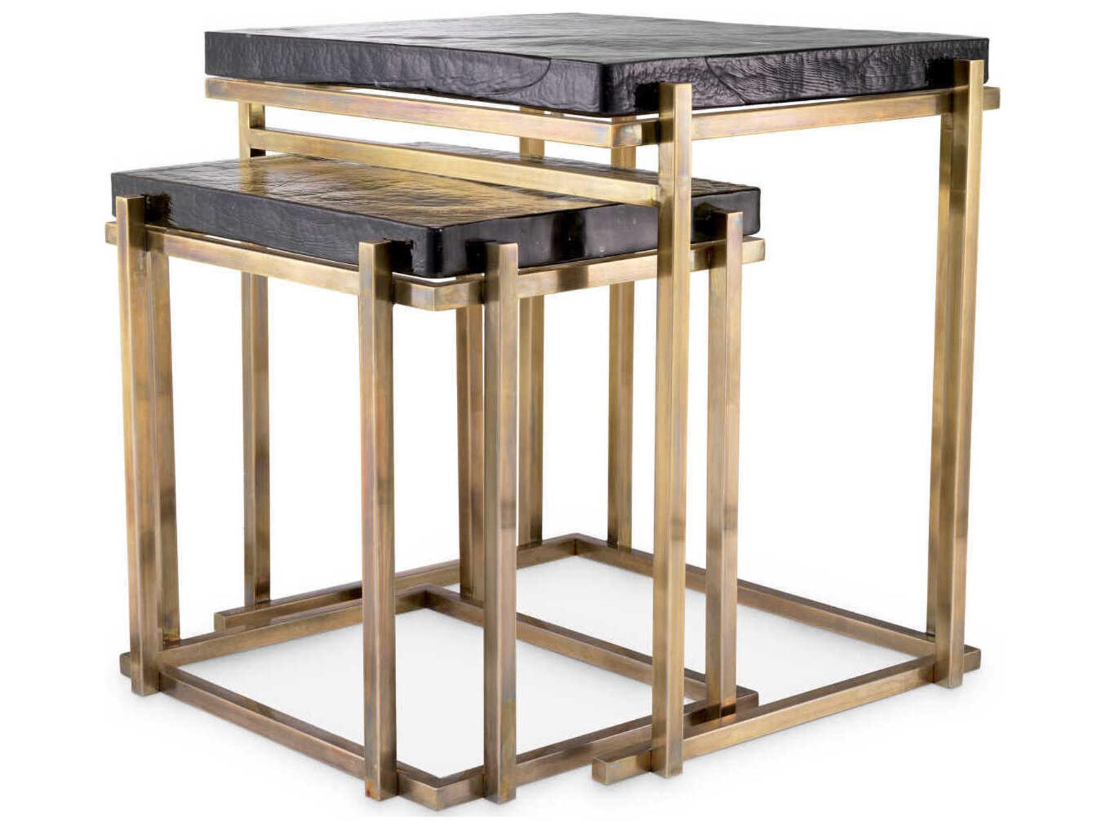 Niemeyer Set of 2 Glass Nesting Side Tables Vintage Brass