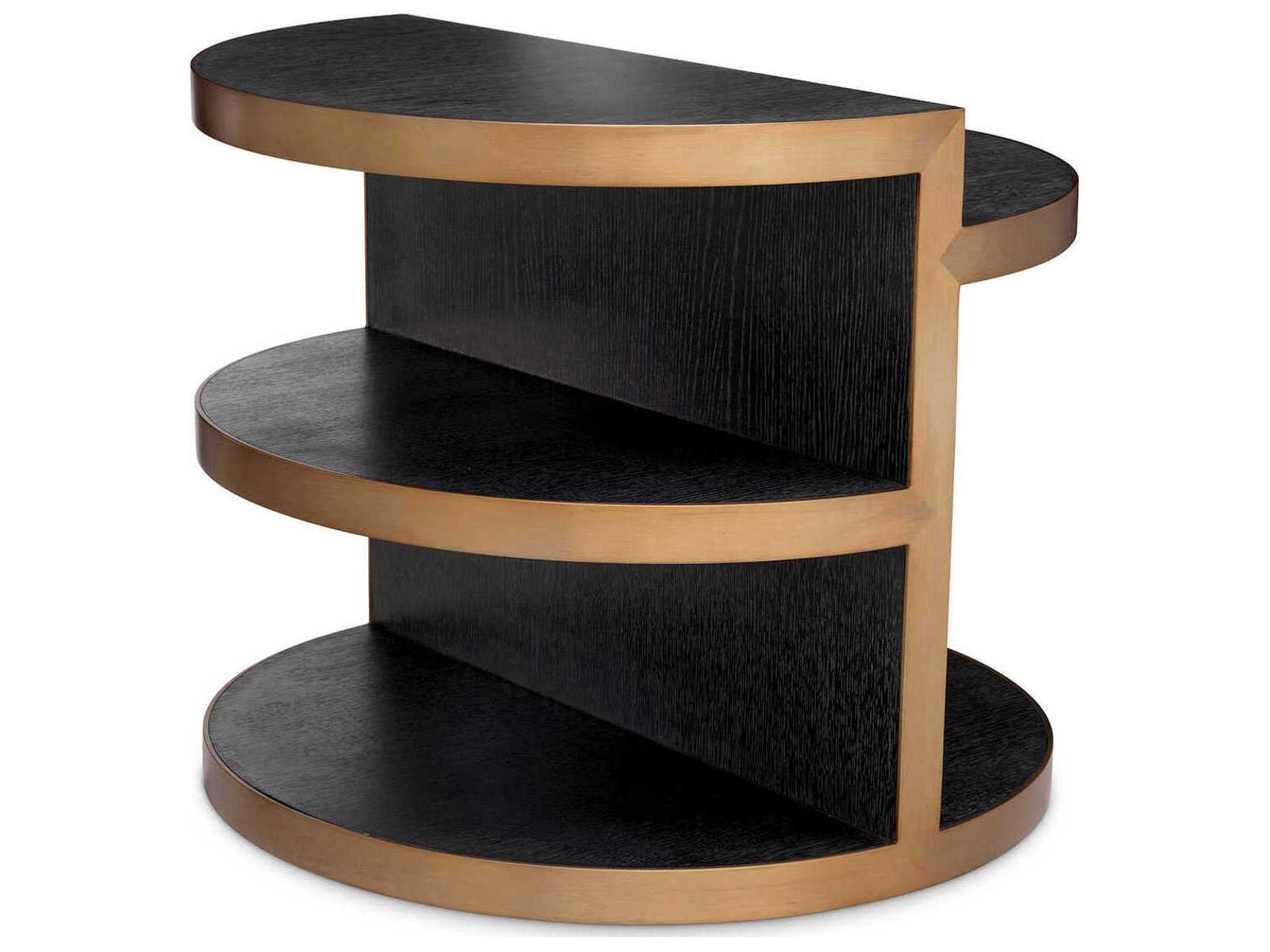 Nilo Round Side Table Charcoal Grey Oak Veneer with Brushed Brass