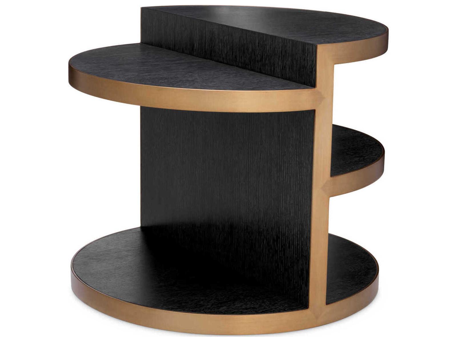 Nilo Round Side Table Charcoal Grey Oak Veneer with Brushed Brass