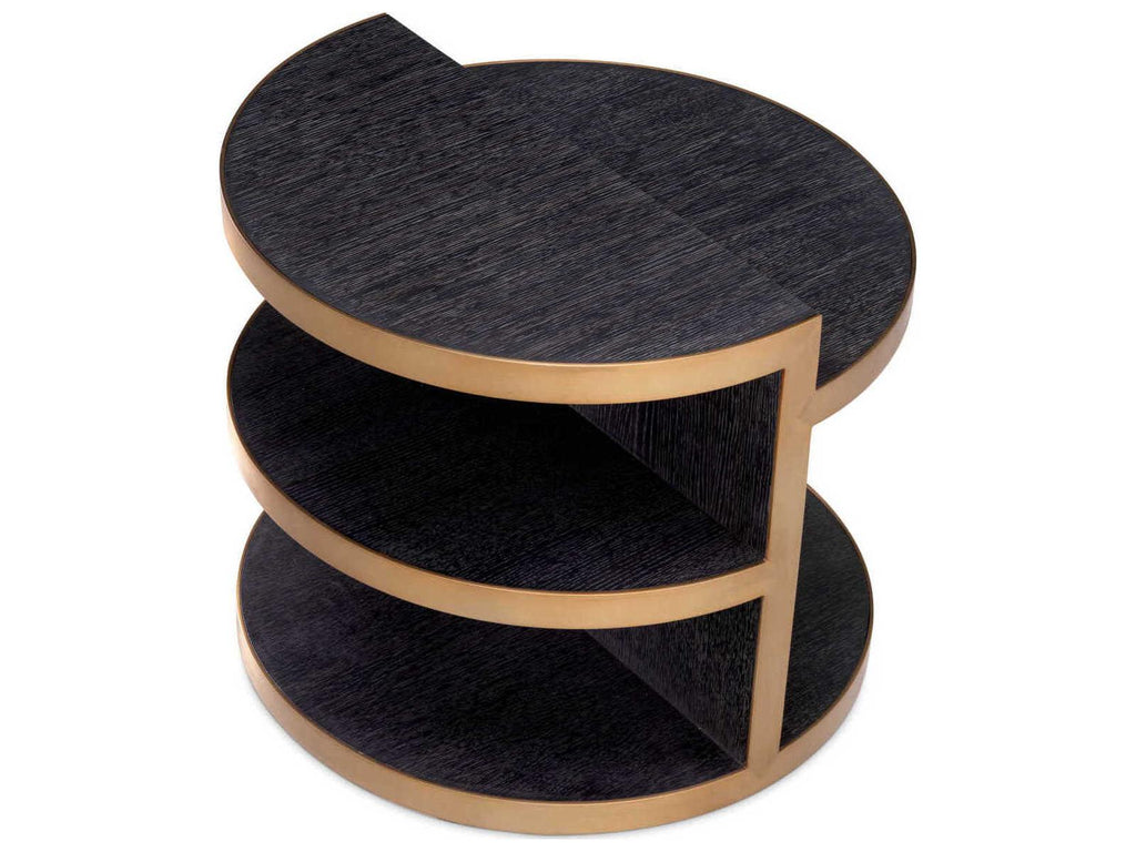 Nilo Round Side Table Charcoal Grey Oak Veneer with Brushed Brass