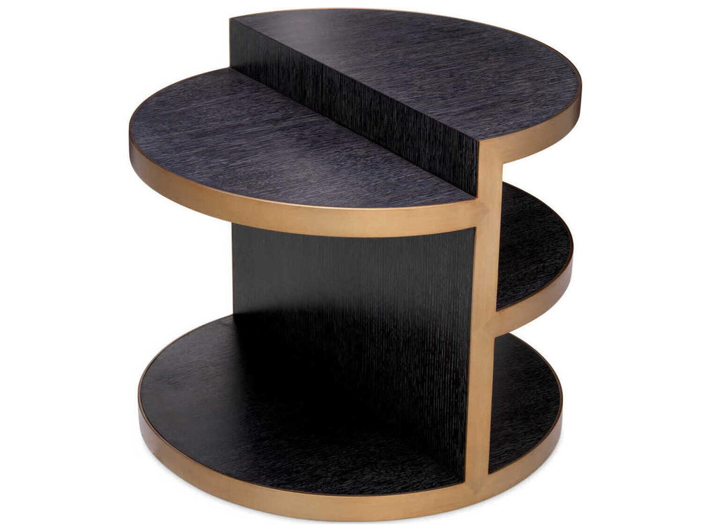 Nilo Round Side Table Charcoal Grey Oak Veneer with Brushed Brass