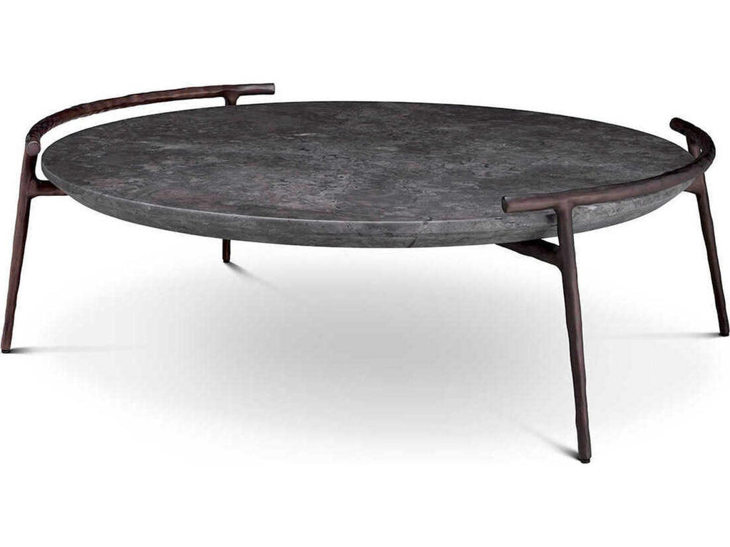 Arca Round Coffee Table in Grey Marble with Bronze Finish