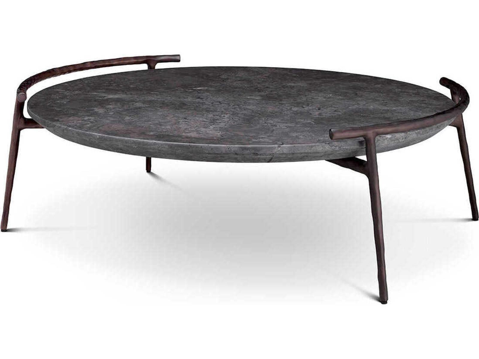 Arca Round Coffee Table in Grey Marble with Bronze Finish