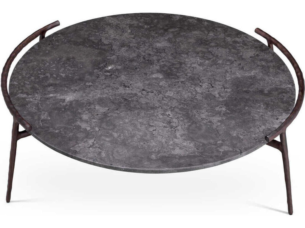 Arca Round Coffee Table in Grey Marble with Bronze Finish