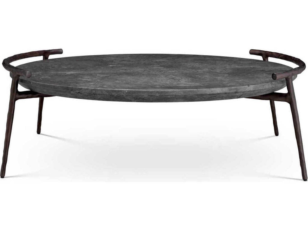 Arca Round Coffee Table in Grey Marble with Bronze Finish