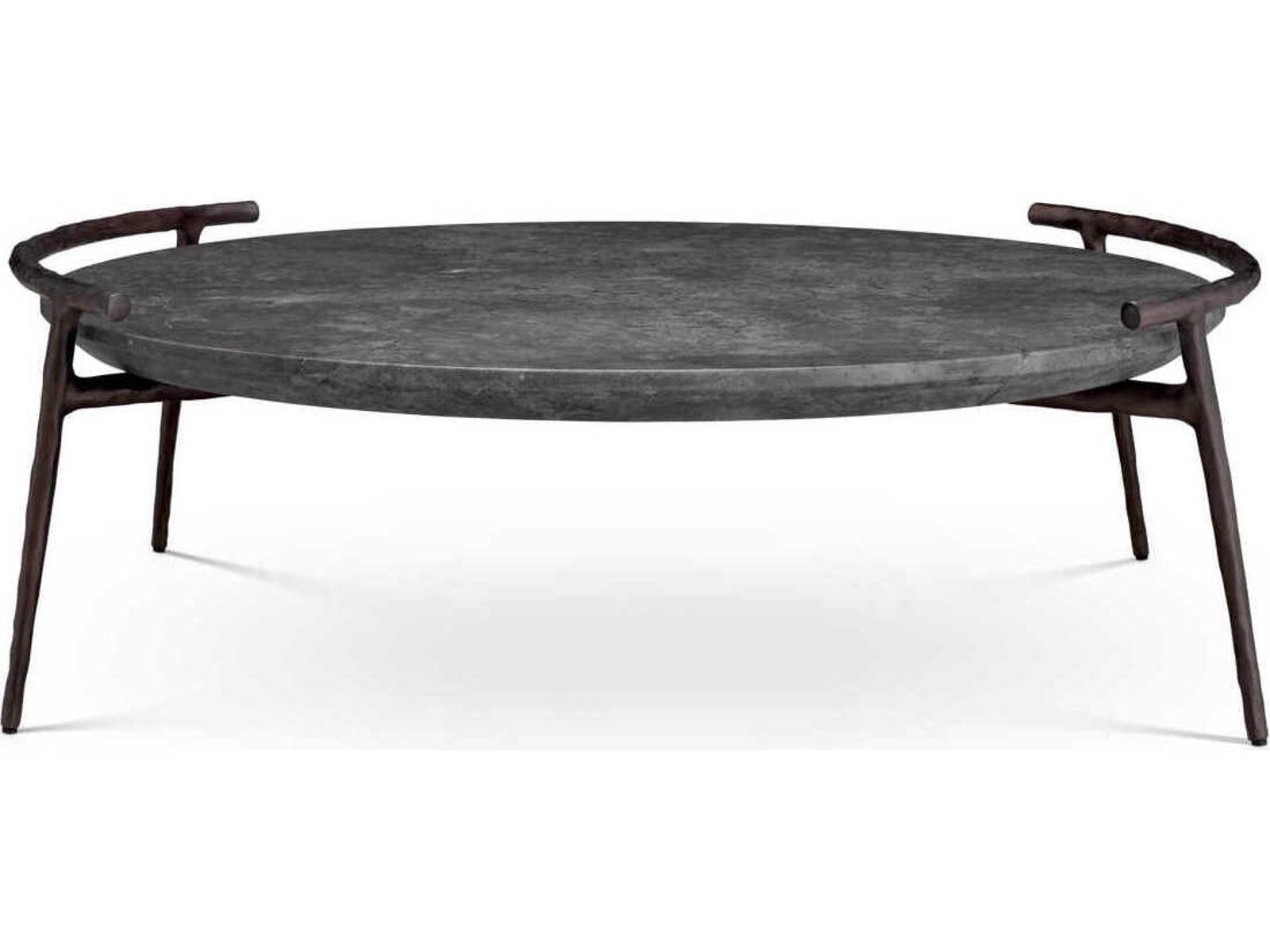 Arca Round Coffee Table in Grey Marble with Bronze Finish