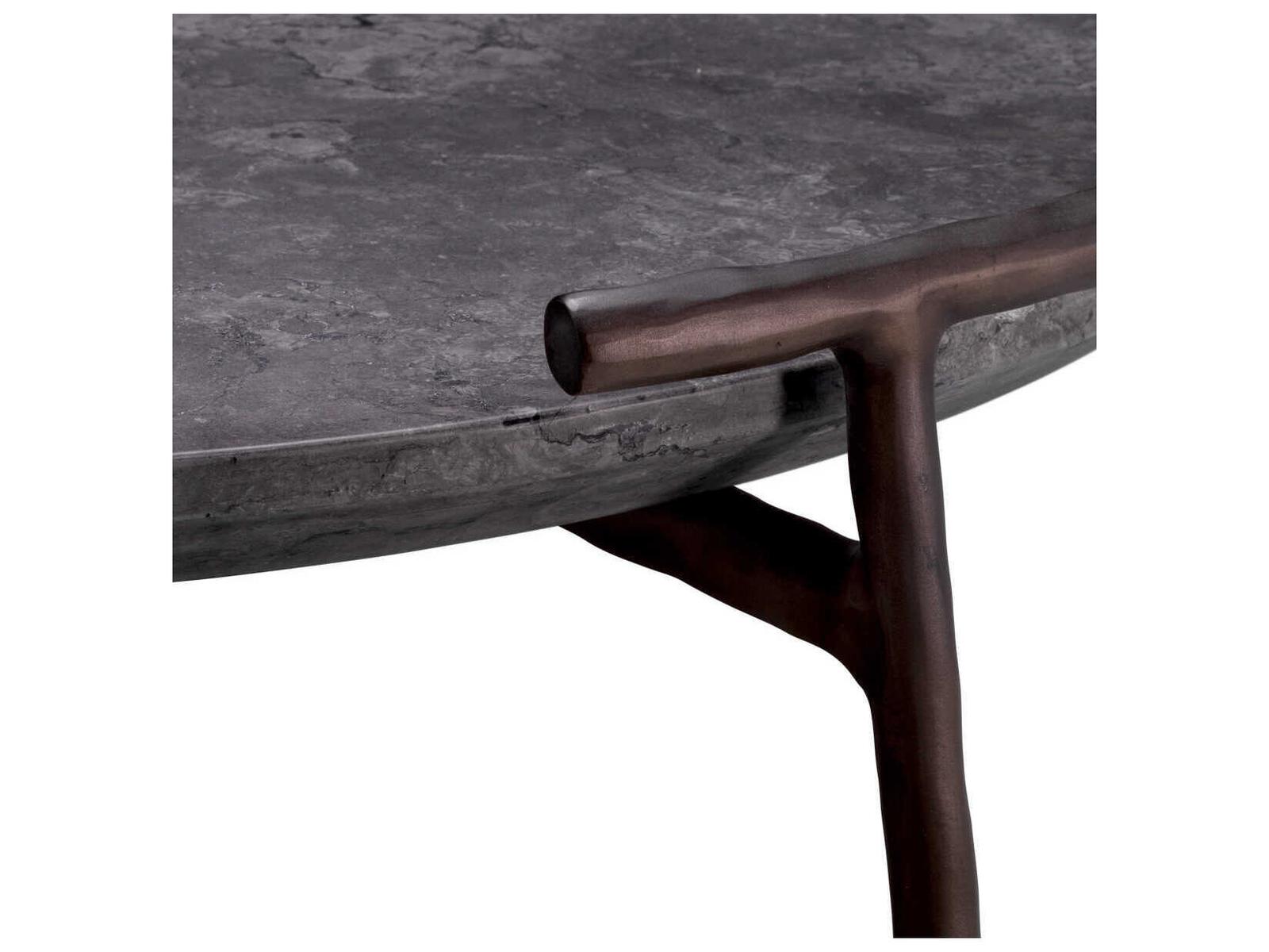 Arca Round Coffee Table in Grey Marble with Bronze Finish