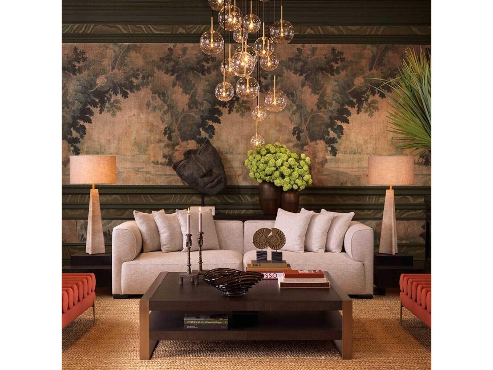 Guinness 59-Inch Square Coffee Table in Mocha Oak Veneer and Brushed Brass