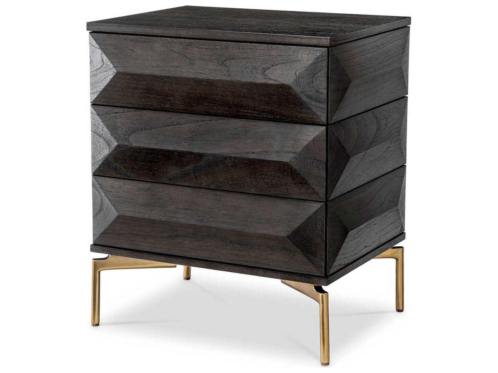 Denver Mocha Oak Nightstand with Brushed Brass Finish
