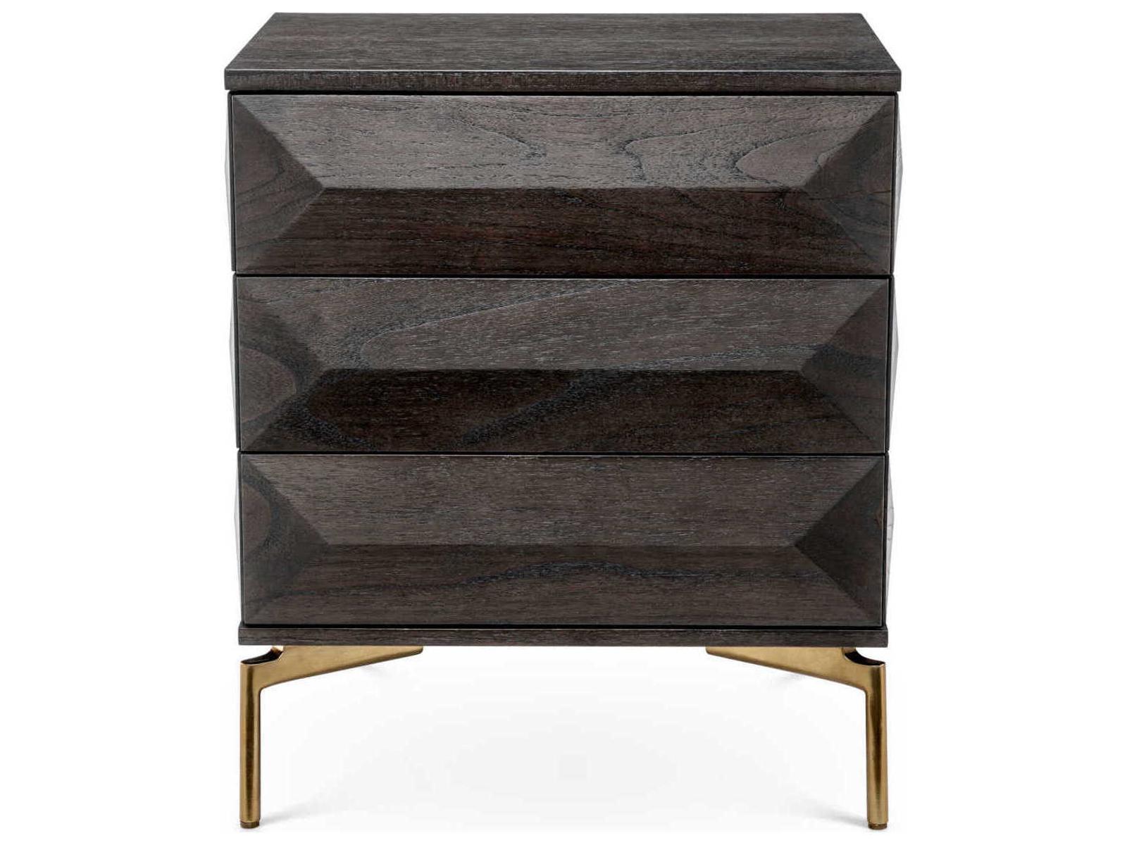 Denver Mocha Oak Nightstand with Brushed Brass Finish