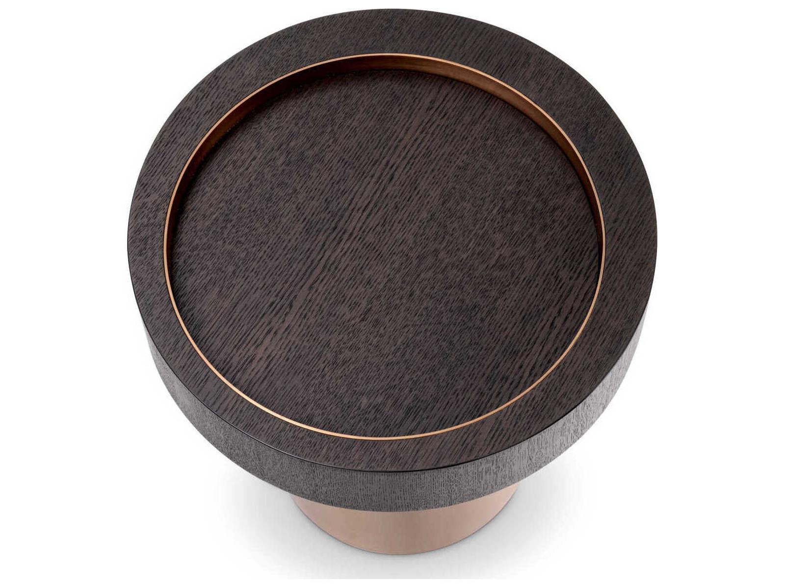 Otus Round Side Table Mocha Oak Veneer with Brushed Brass Finish