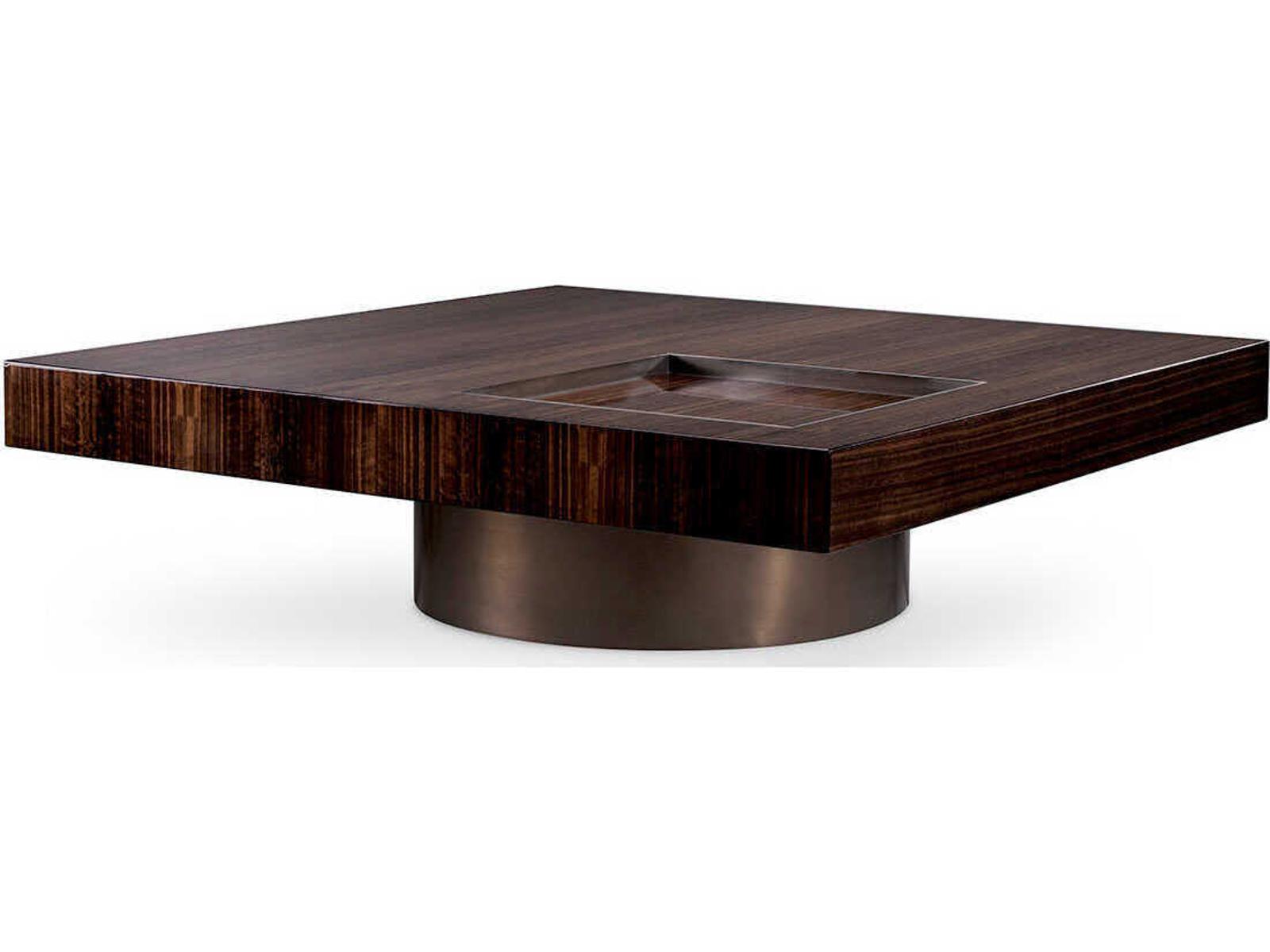 Otus Square Coffee Table in Eucalyptus High-Gloss Veneer and Bronze