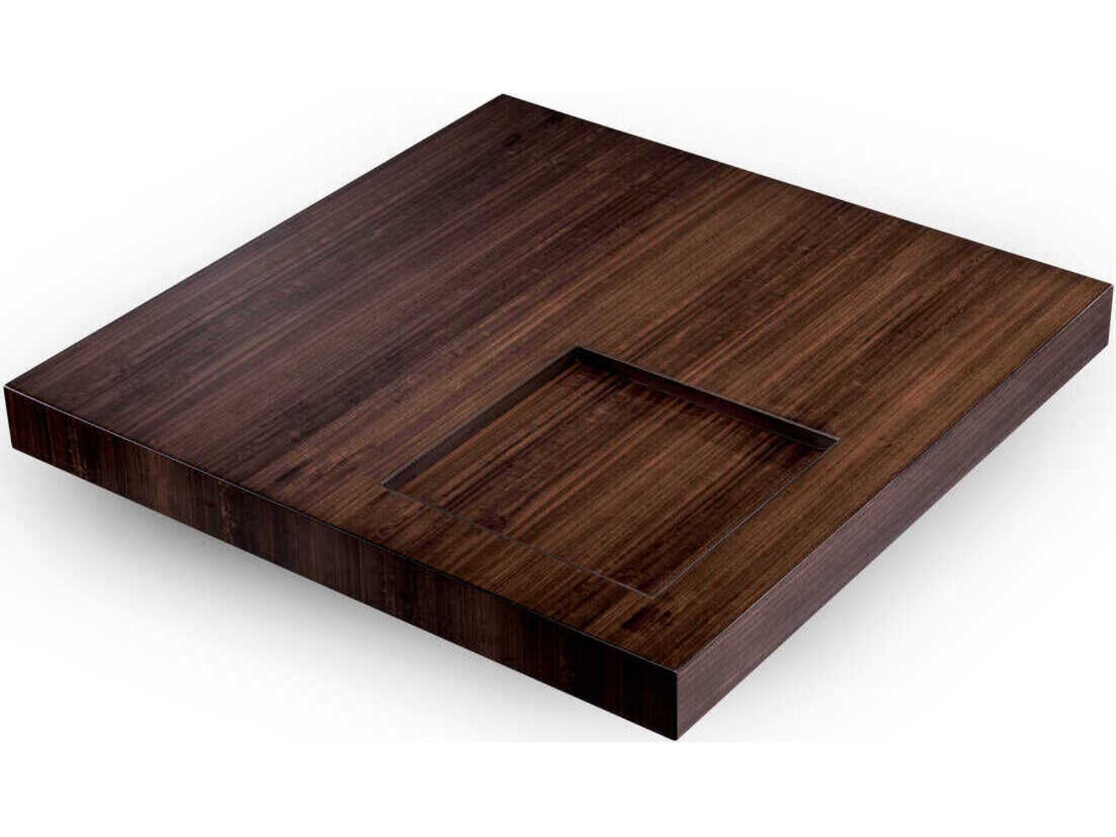 Otus Square Coffee Table in Eucalyptus High-Gloss Veneer and Bronze