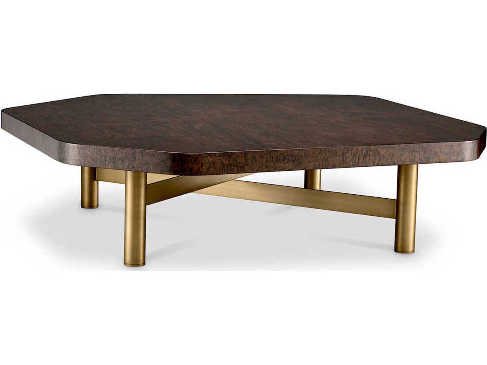 Oracle Square Coffee Table in High Gloss Maple Veneer and Brushed Brass