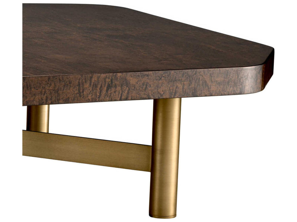 Oracle Square Coffee Table in High Gloss Maple Veneer and Brushed Brass
