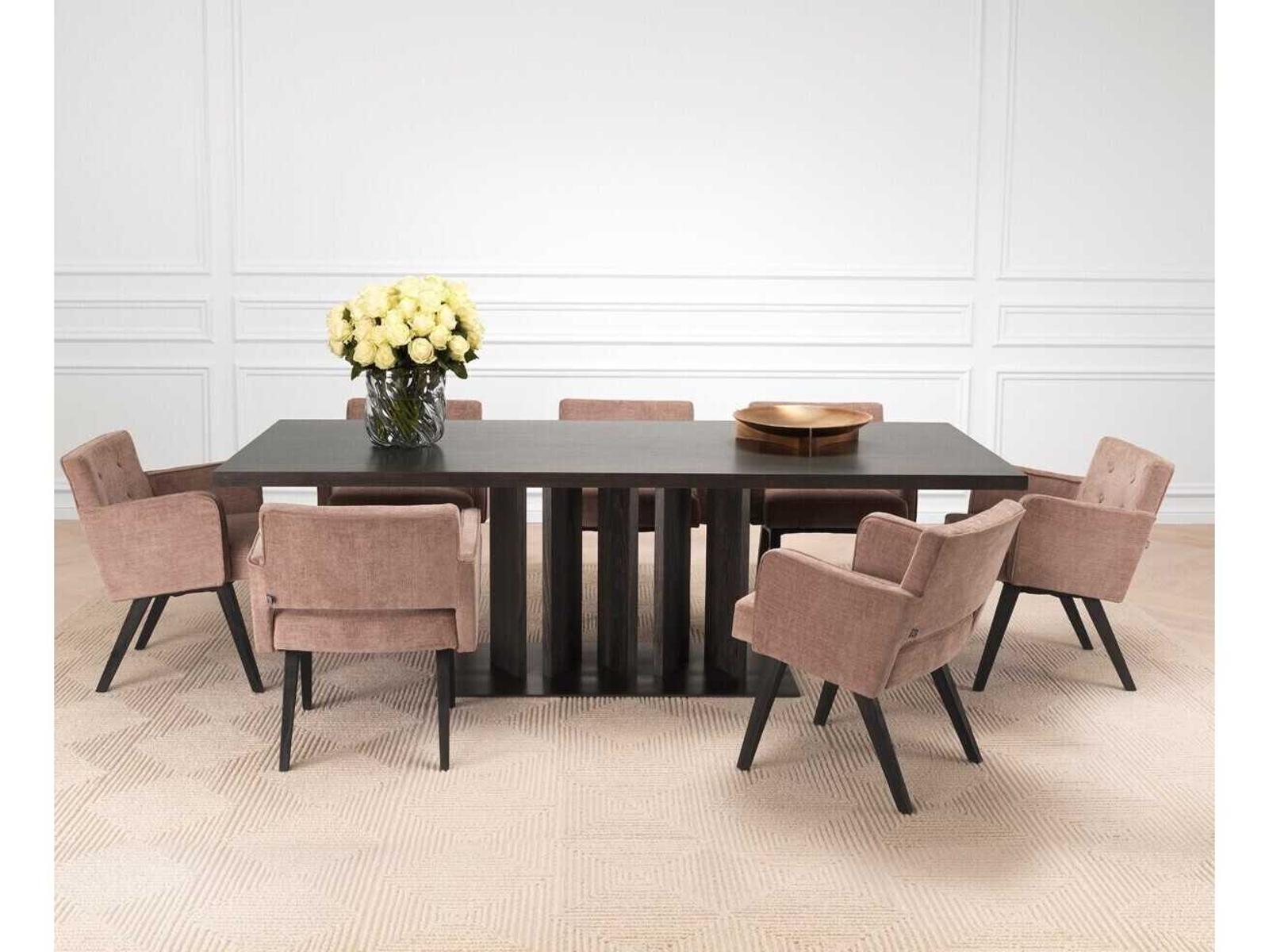 Julius Rectangle Dining Table in Mocha Oak Veneer with Bronze Finish