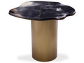 Forma Brushed Brass Grey Marble Side Table with Oak Veneer Tray