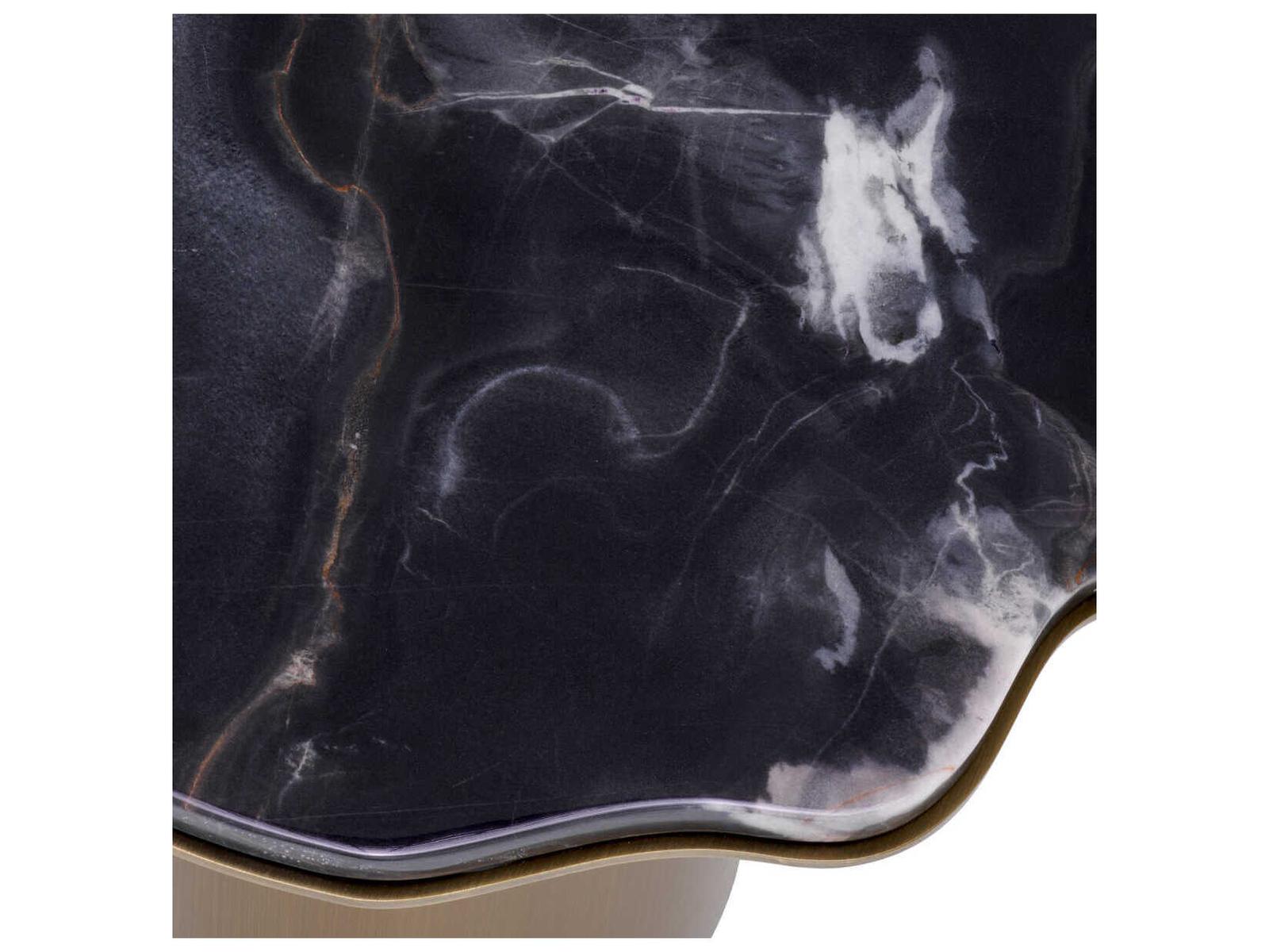 Forma Brushed Brass Grey Marble Side Table with Oak Veneer Tray