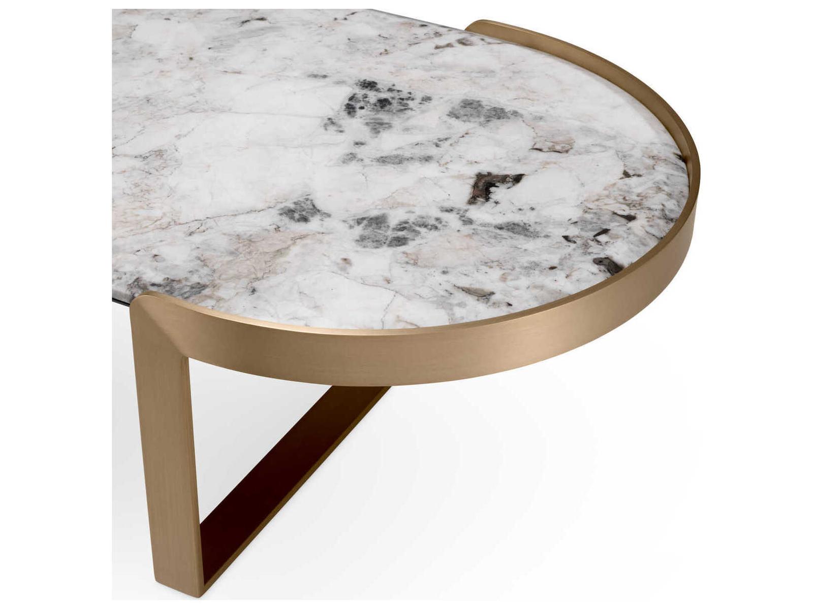 Fabio Oval Coffee Table in Brushed Brass with Barcelona Marble