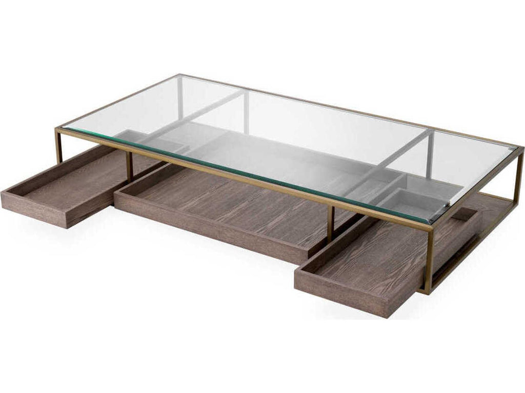 Roxton Rectangle Coffee Table in Brushed Brass and Glass