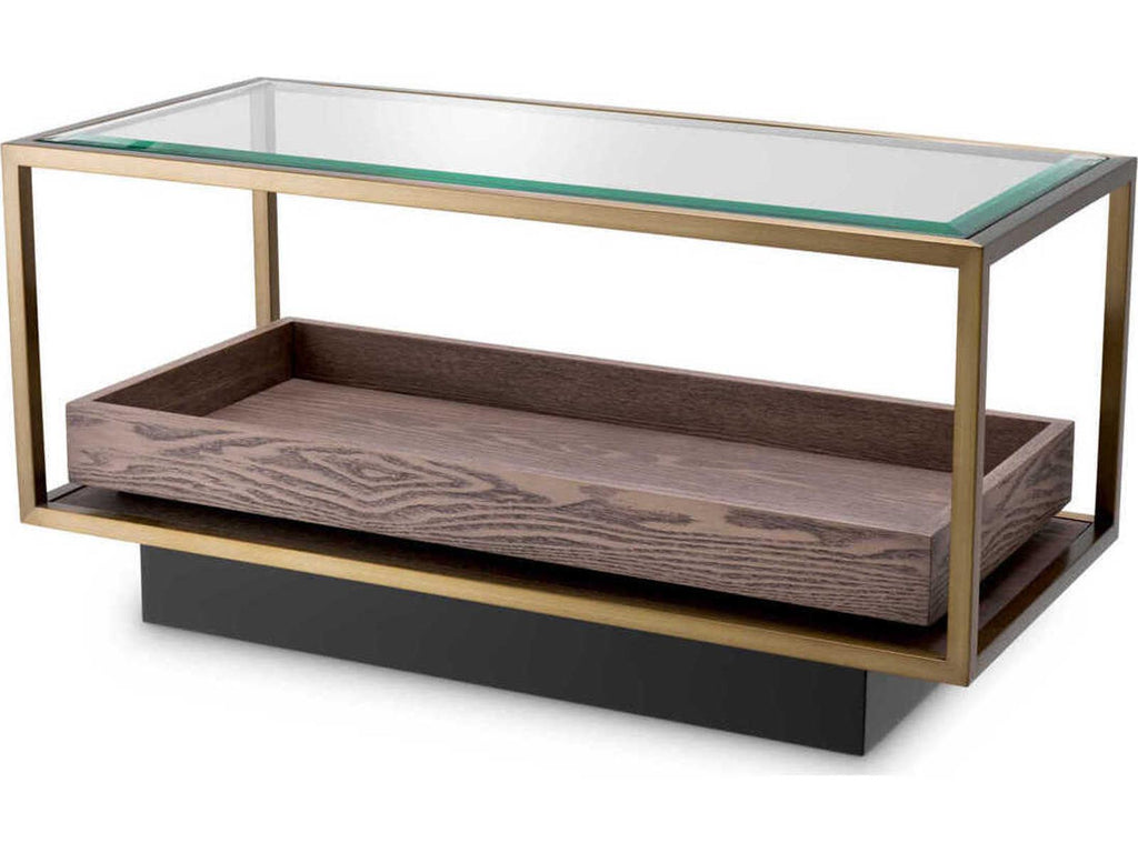 Roxton Rectangle Side Table with Brushed Brass Finish and Clear Glass