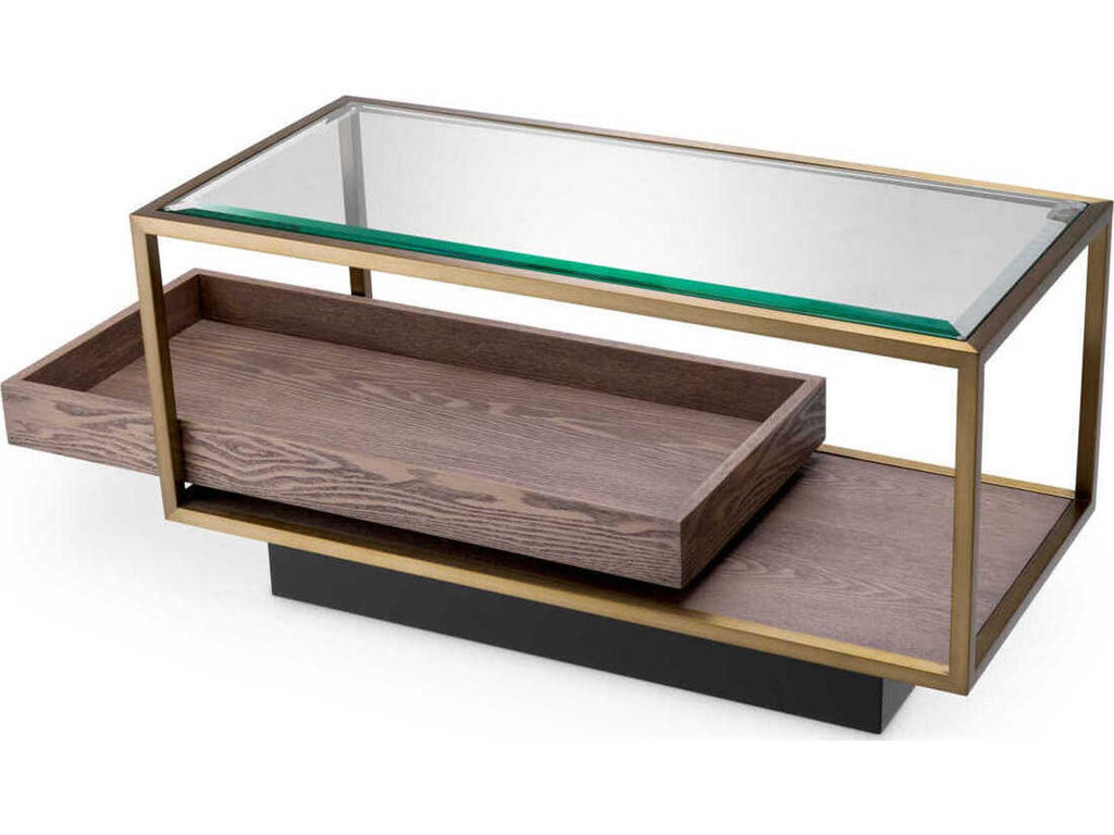 Roxton Rectangle Side Table with Brushed Brass Finish and Clear Glass