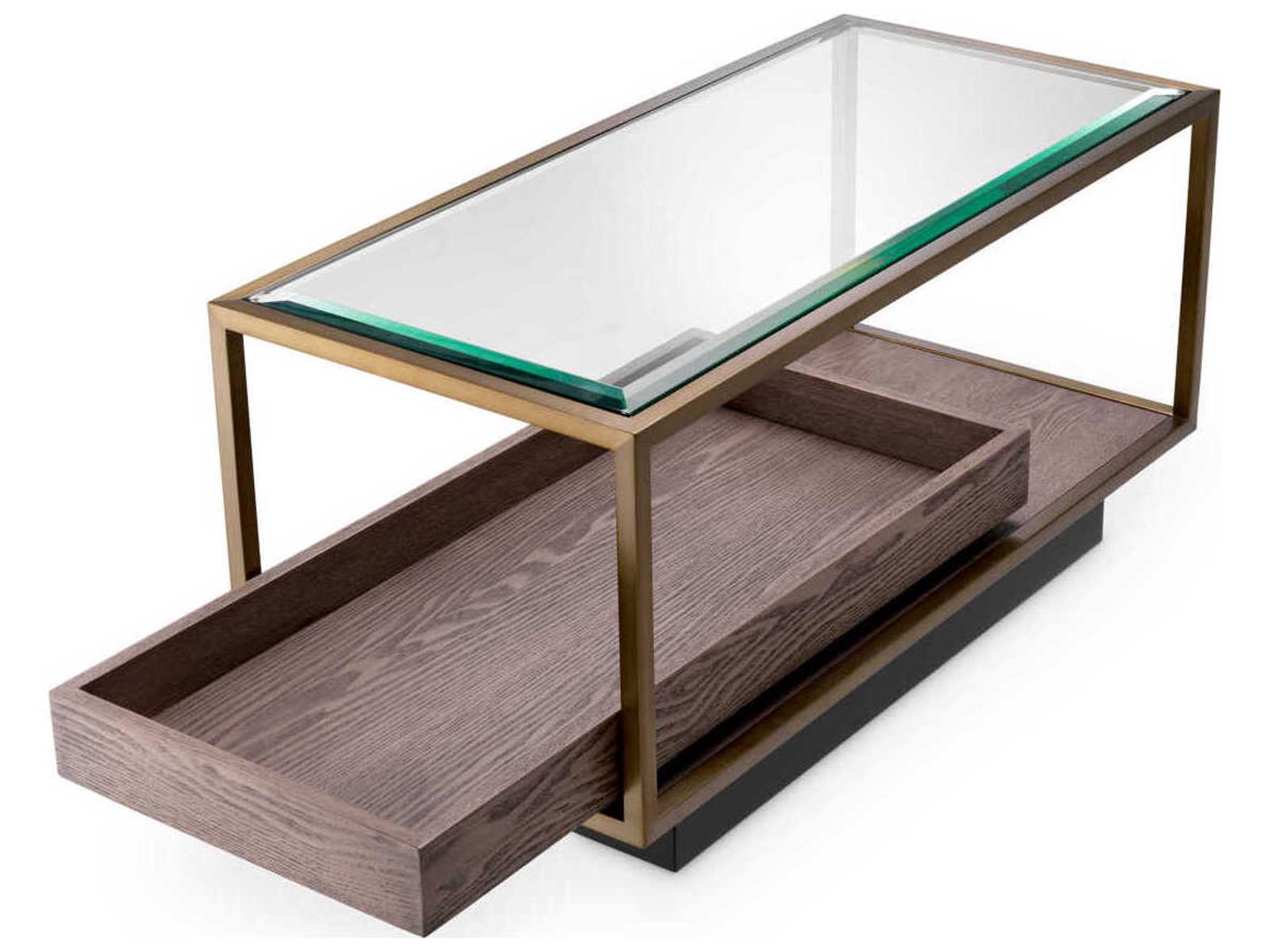 Roxton Rectangle Side Table with Brushed Brass Finish and Clear Glass