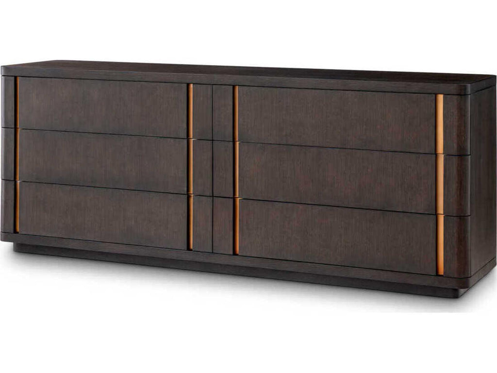 Modesto L Dresser in Mocha Oak Veneer with Brushed Brass Finish