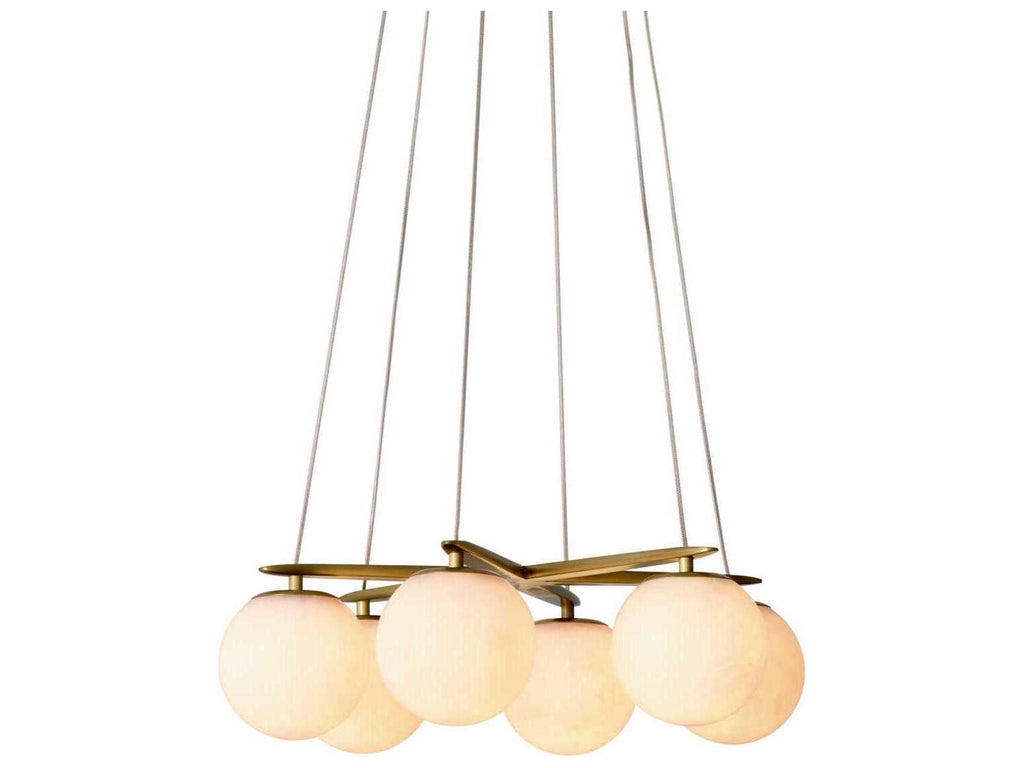 Eichholtz Morro 6-Light Chandelier with Alabaster Globes in Antique Brass