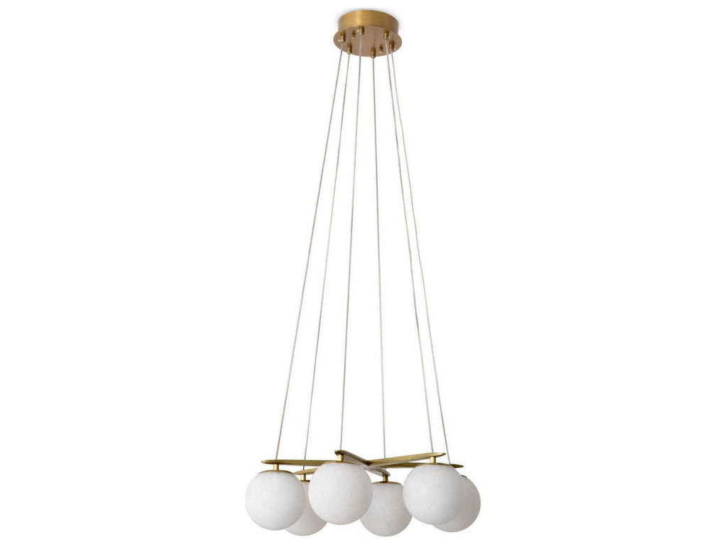 Eichholtz Morro 6-Light Chandelier with Alabaster Globes in Antique Brass