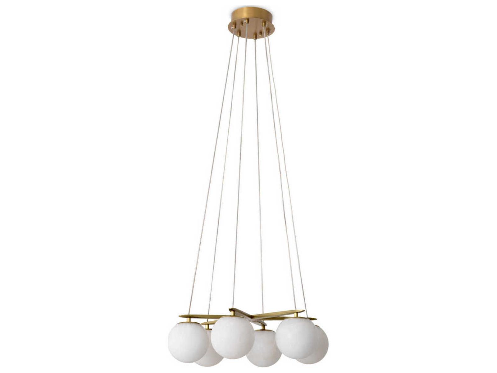 Eichholtz Morro 6-Light Chandelier with Alabaster Globes in Antique Brass