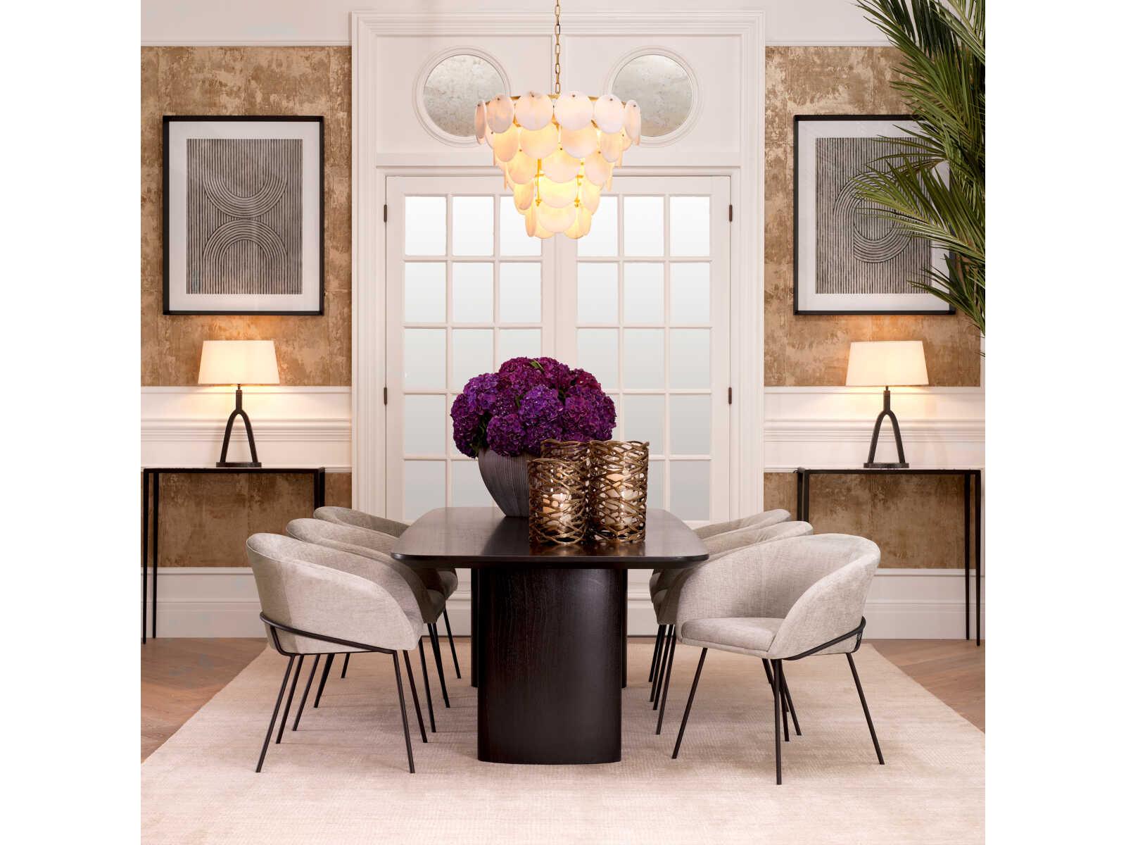 Eichholtz Clementina 9-Light Chandelier in Antique Brass and Alabaster