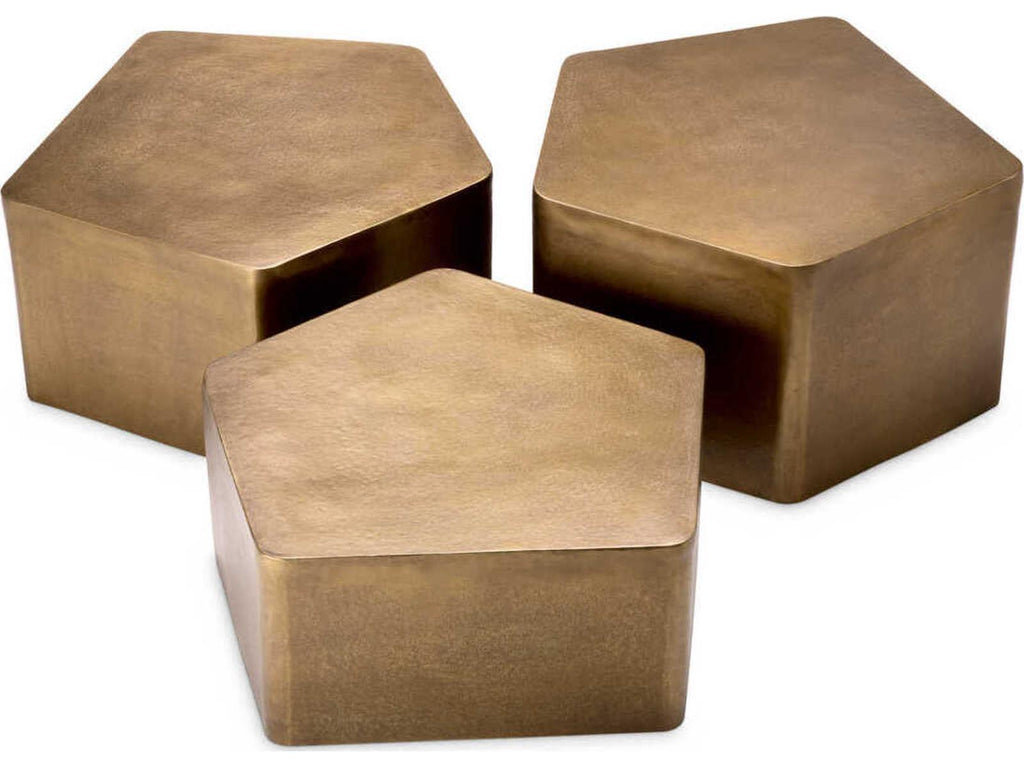 Veenazza Set of 3 Free Form Coffee Tables in Vintage Brass