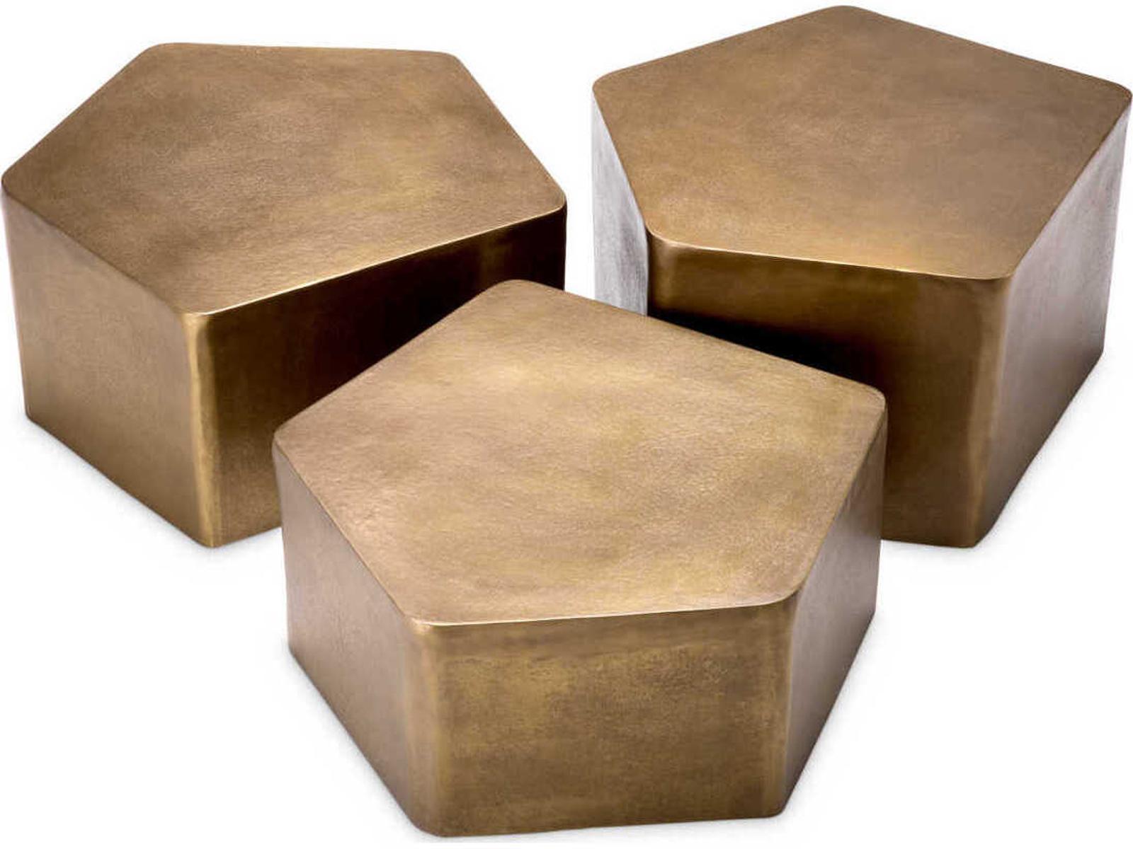 Veenazza Set of 3 Free Form Coffee Tables in Vintage Brass