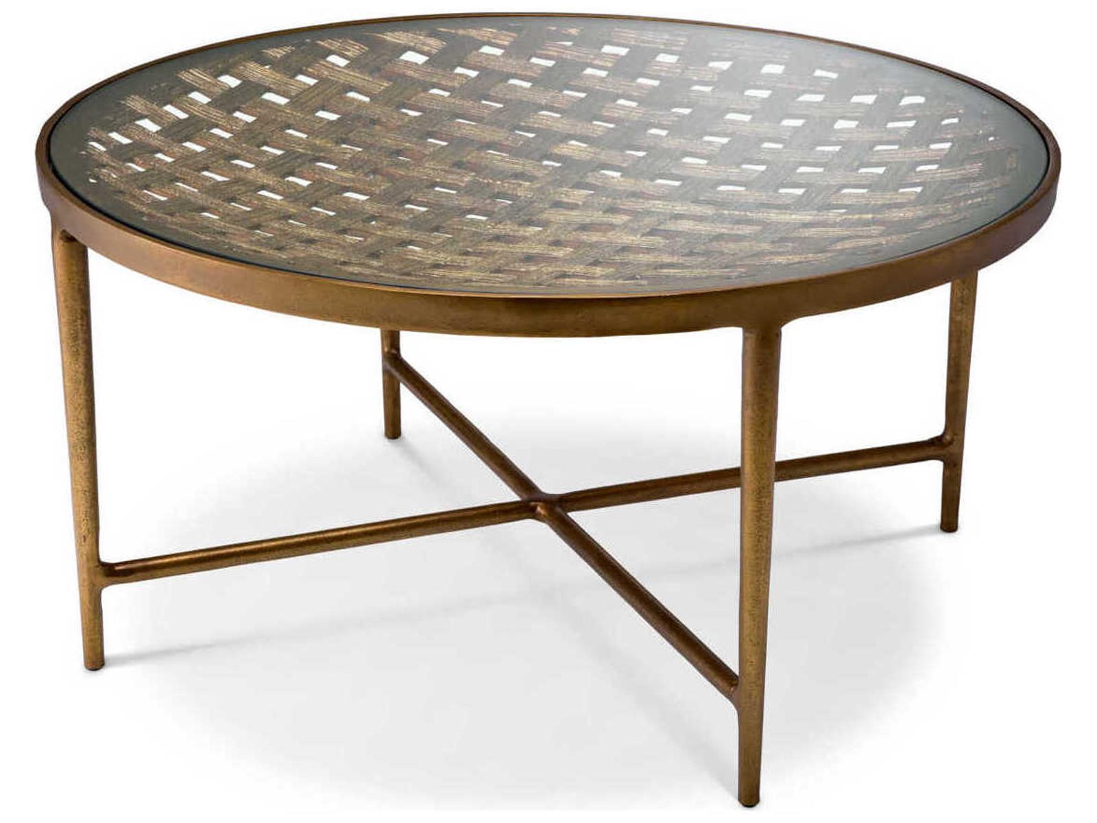 Sorrento Round Coffee Table in Antique Brass with Clear Glass Top
