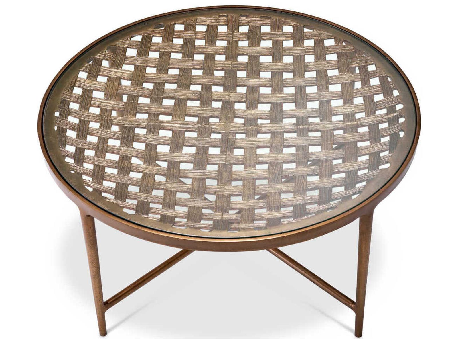 Sorrento Round Coffee Table in Antique Brass with Clear Glass Top