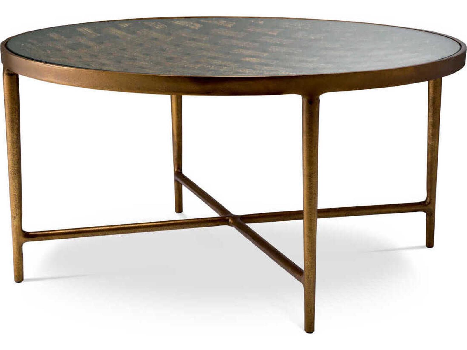 Sorrento Round Coffee Table in Antique Brass with Clear Glass Top