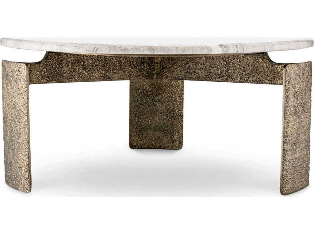 Bodega Round Coffee Table with Beige Marble Top and Antique Brass Finish