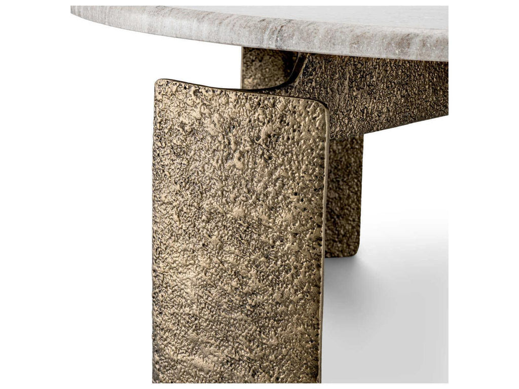 Bodega Round Coffee Table with Beige Marble Top and Antique Brass Finish