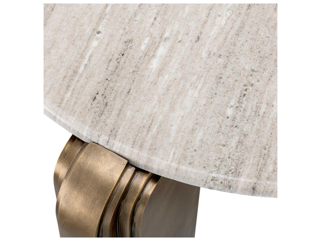 Albion Round Coffee Table in Antique Brass with Beige Marble Top