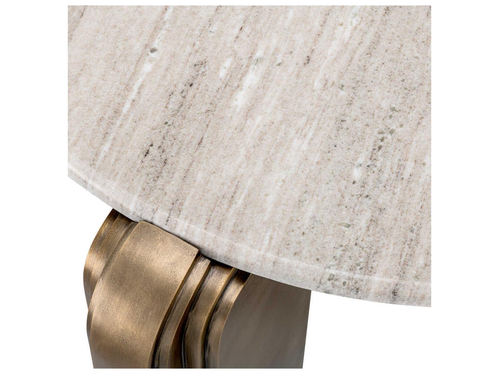 Albion Round Coffee Table in Antique Brass with Beige Marble Top